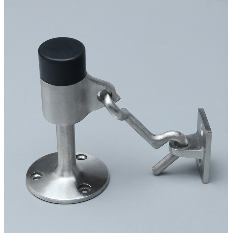 Heavy Duty Door Stopper with Hook - Modern Stainless Steel Doorstop with Rubber Buffer