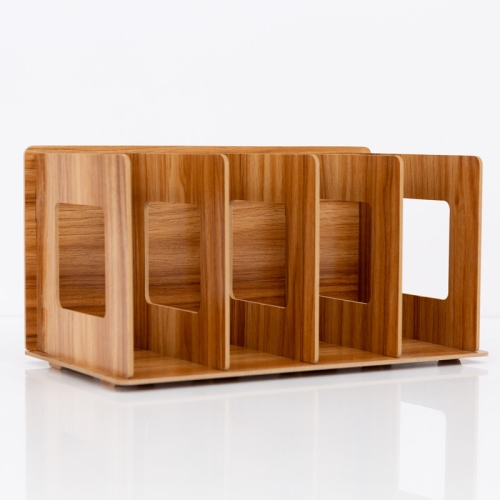 Wooden Cd Rack Desktop Book Storage Shelf Stand 4 Sections Diy Dvd Organizer Cherry Wood