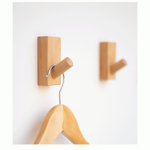 2-Pcs Wooden Coat Hanger Compatible with Hanging Clothes Adhesive Wall Hat Light Brown
