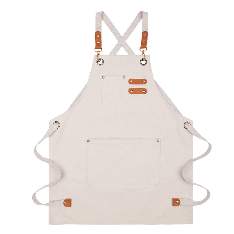 Canvas Cross Back Chef Cotton Aprons For Men Women With Large Pockets, Gray