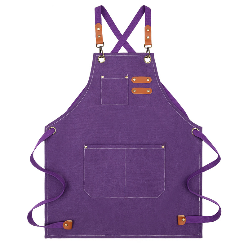 Canvas Cross Back Chef Cotton Aprons For Men Women With Large Pockets, Gray