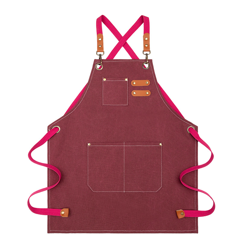 Canvas Cross Back Chef Cotton Aprons For Men Women With Large Pockets, Gray