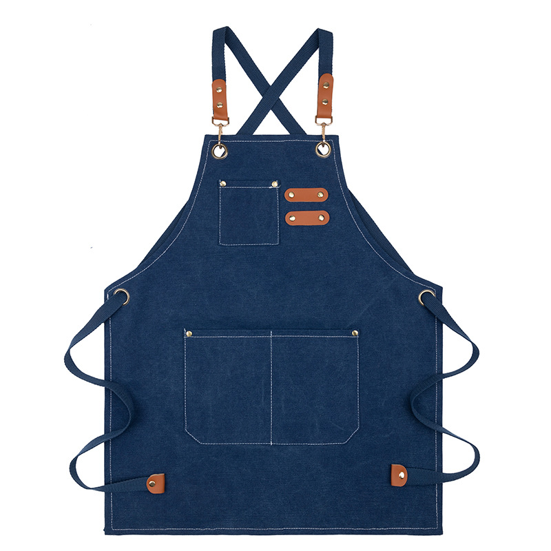 Canvas Cross Back Chef Cotton Aprons For Men Women With Large Pockets, Gray