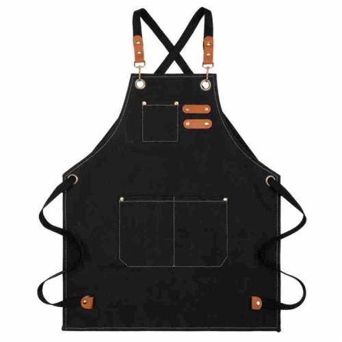 Canvas Cross Back Chef Cotton Aprons For Men Women With Large Pockets, Gray