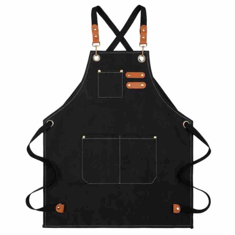 Canvas Cross Back Chef Cotton Aprons For Men Women With Large Pockets, Gray