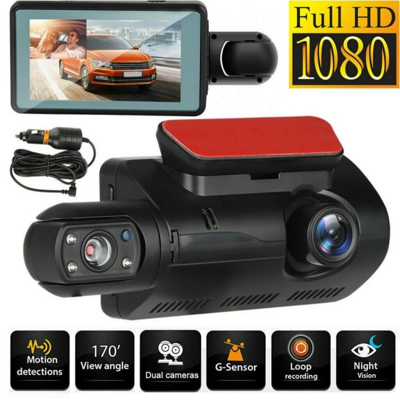 3-Inch Car DVR Driving Recorder - Front and Rear Dual Lens Camera with Wide Angle, Parking Reversing, and Night Vision