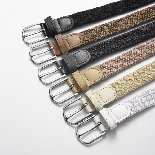 Hole-free punch-free braided belt for men and women, elastic stretch canvas belt