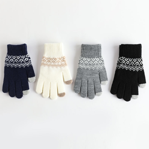 Knitted touch screen gloves for women in winter, wool and velvet, cold-proof jacquard Warm gloves