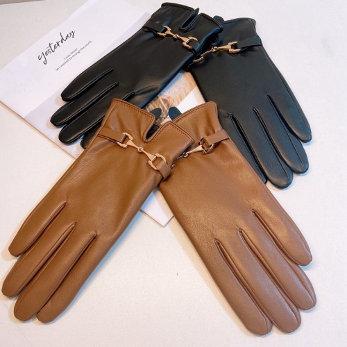 Leather gloves for women autumn and winter warm plus velvet thickened five-finger gloves ladies outdoor cycling windproof waterproof cold-proof gloves