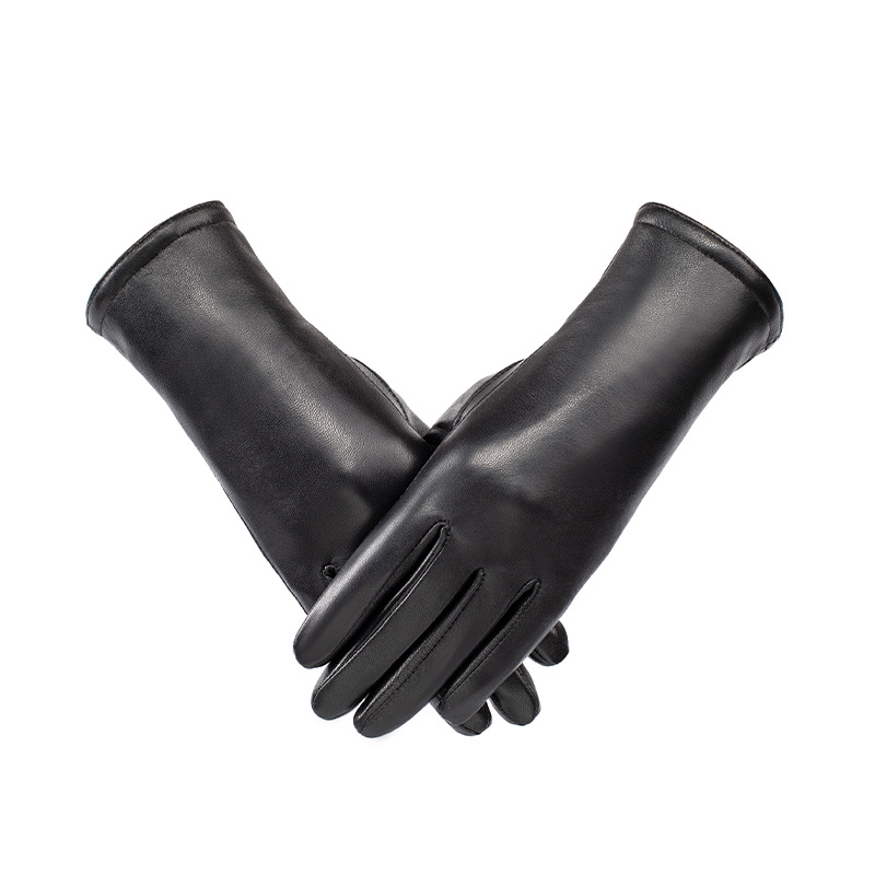 Autumn and winter women's genuine leather gloves windproof warm goatskin plus velvet long gloves