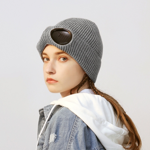 Cold-proof and warm wool hat double lens glasses goggles plus velvet knitted hat men and women all-match cold hat