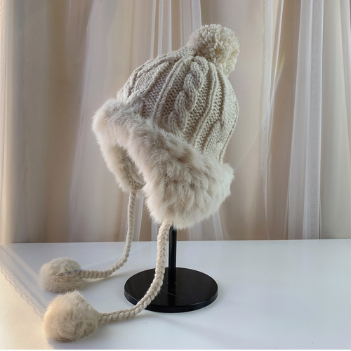 Sweet Embroidered Fur Ball Wool Hat Autumn And Winter Plus Velvet Thick Warm Knitted Hat