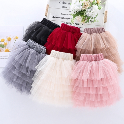 Fashion Six-layer Gauze Girls Skirts Summer Children Dance Princess Tutu Parent-Child Mesh Female Girl Cake Skirt