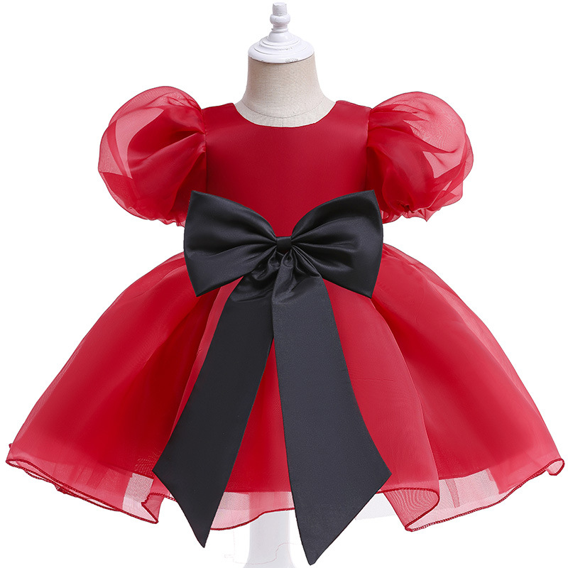 Puff Sleeve Solid Color Mesh Girls Floral Dress Princess Dress Ballet Dress