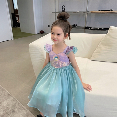 Girls summer mermaid vest dress children's stylish short-sleeved princess dress performance costume trend