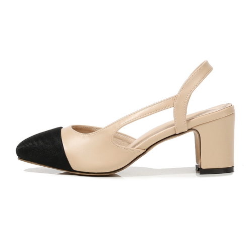 Women's Luxury Slingback High Heels - Colorblocked Open Toe Square Toe Block Heel Sandals
