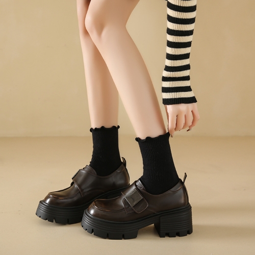 Women's Casual Black Leather Platform Sneakers - Classic Patent Leather Matte Loafers