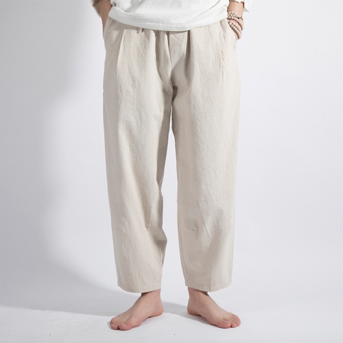 Men’s Cotton-Linen Drawstring Pants – Elastic Waist Casual Trousers