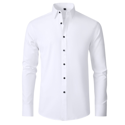 Men’s Formal Dress Shirt – Long Sleeve, Solid Color, Stretch, Wrinkle-Resistant Business Casual Button-Down