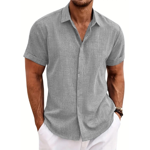 Men’s Linen Short Sleeve Button-Up Shirt – Casual Beach Summer Wedding Shirt