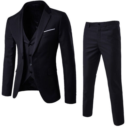 Men’s Slim Fit 3-Piece Suit – Single Button Blazer, Vest, and Trousers for Business, Wedding, and Party