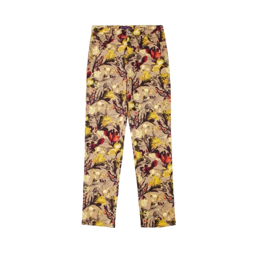 Linen-blend denim printed trousers