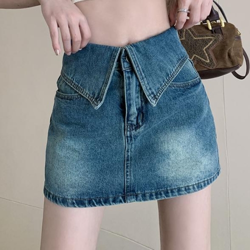 Design high waist denim skirt women's new large size slim hip a-line short skirt