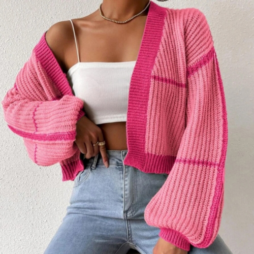 Wide color thin sweater jacket short style outer wear buttonless women's knitted cardigan