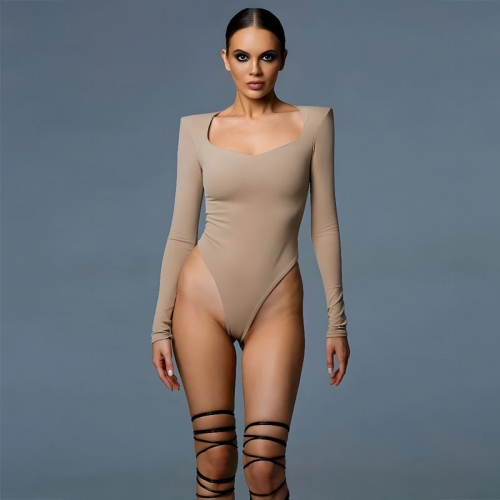 Street style long sleeve square neck tight jumpsuit fashionable T-shirt women's tops