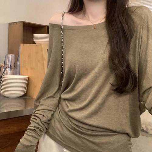 Mulberry silk off-shoulder lantern sleeves women's new irregular design top