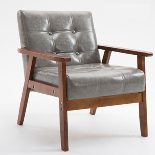 Mid-Century PU Leather Armchairs Modern Accent Chairs with Oak Wood Frame,Lounge Reading Bark Chair for Living Room,