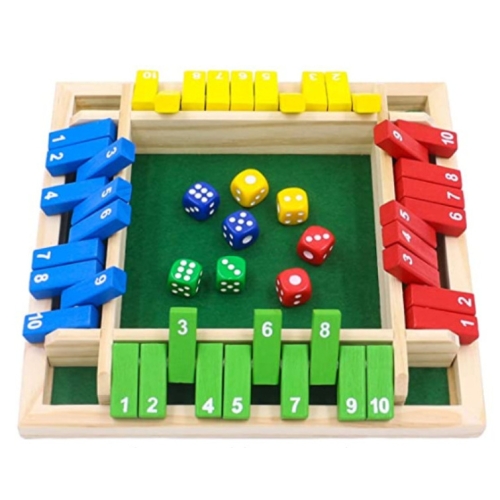 Deluxe 4 Player Shut The Box Wooden Table Game Classic Dice Board Toy