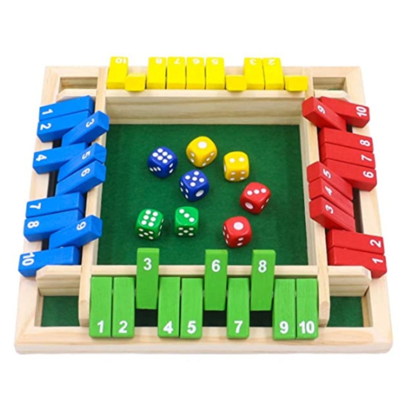 Deluxe 4 Player Shut The Box Wooden Table Game Classic Dice Board Toy