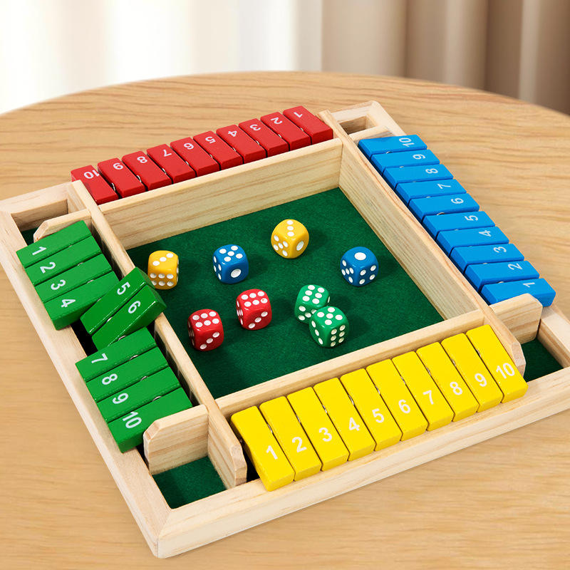 Deluxe 4 Player Shut The Box Wooden Table Game Classic Dice Board Toy