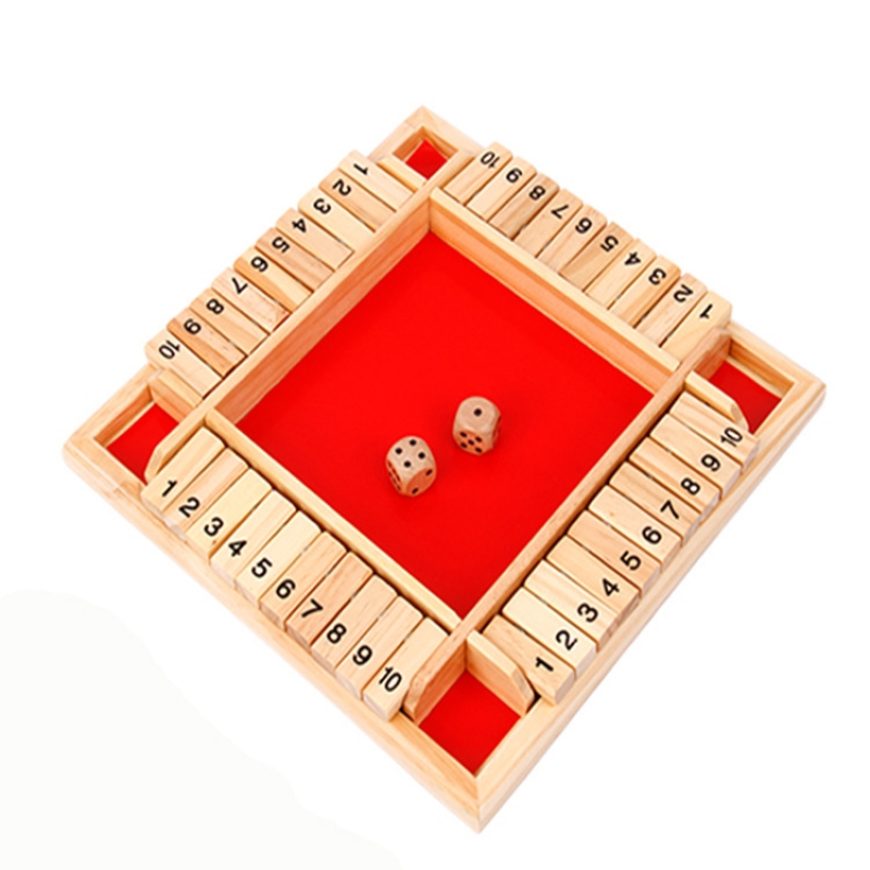 Deluxe 4 Player Shut The Box Wooden Table Game Classic Dice Board Toy