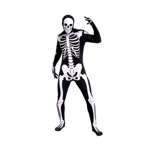 Men's Skeleton Bodysuit Halloween Costume with Hood for Adults