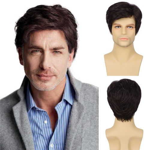 Men's short brown wig natural hair wig