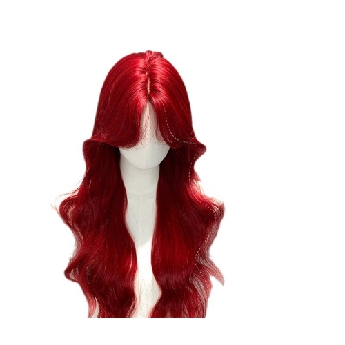 26 Inch Long Wavy Wig Women Natural Curly Red Wig With Bangs Synthetic Heat Resistant Wig