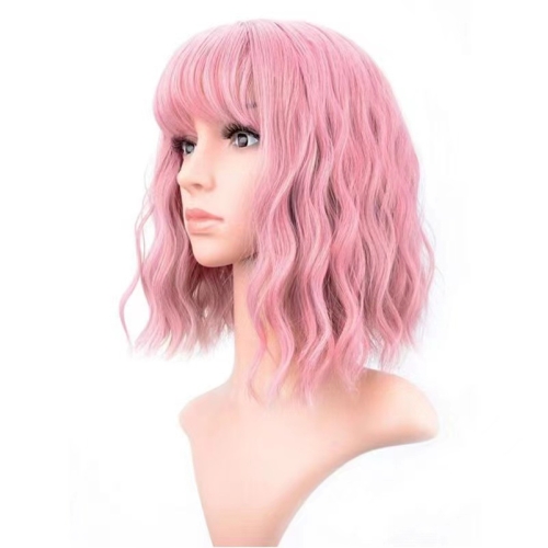 Wavy Wig with Air Bangs Women's Short Bob Wig Curly Wave Shoulder Length (12 Inch)