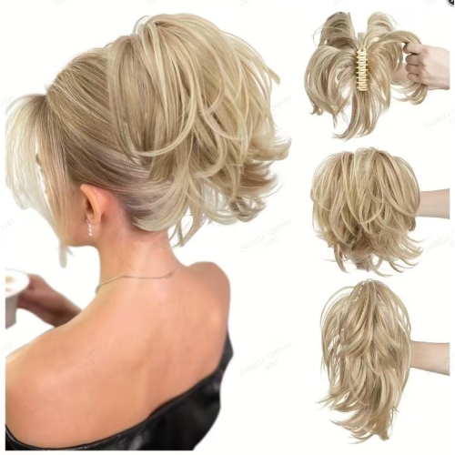 Claw clip short ponytail extensions wavy curly hair wig