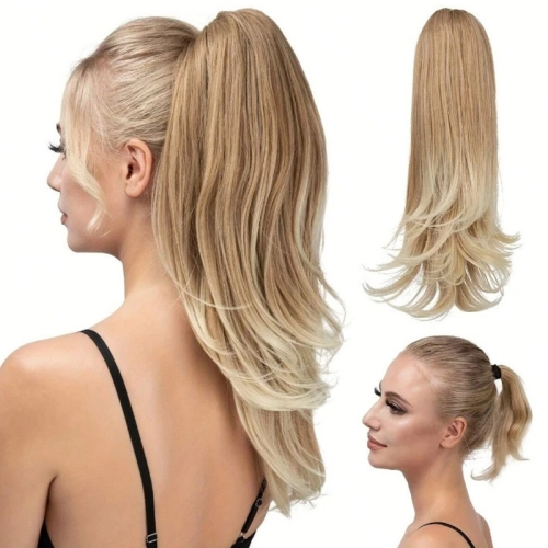 Clip-in ponytail extensions for women with long straight curly hair