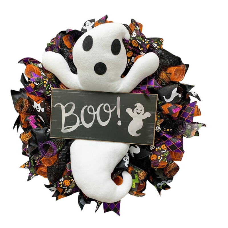 Halloween Door Hanging Ghost Wreath Ornament Welcome Sign Indoor Outdoor Style