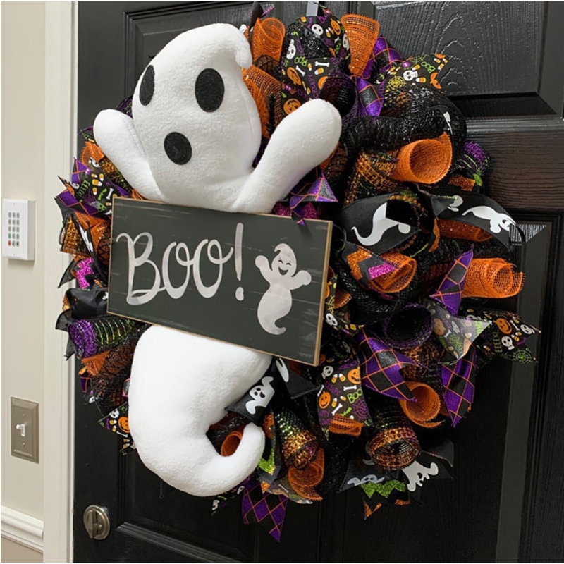 Halloween Door Hanging Ghost Wreath Ornament Welcome Sign Indoor Outdoor Style