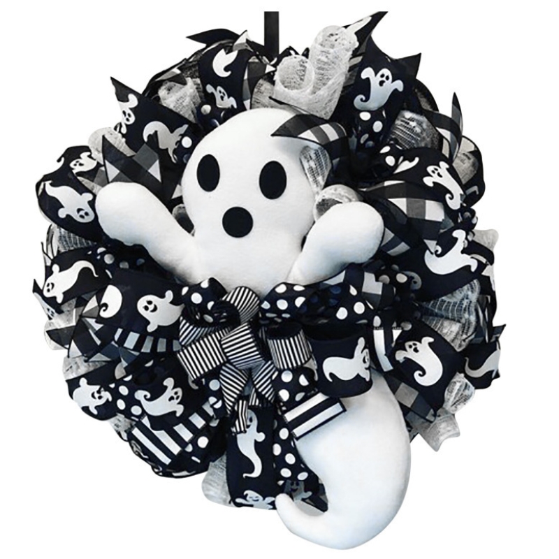 Halloween Door Hanging Ghost Wreath Ornament Welcome Sign Indoor Outdoor Style