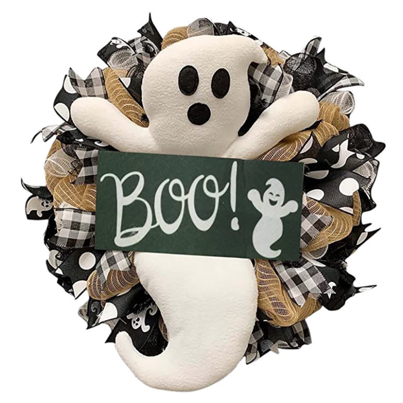 Halloween Door Hanging Ghost Wreath Ornament Welcome Sign Indoor Outdoor Style
