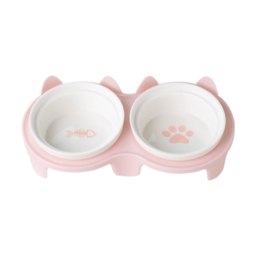 Ceramic overhead cat bowl with metal stand to protect spine