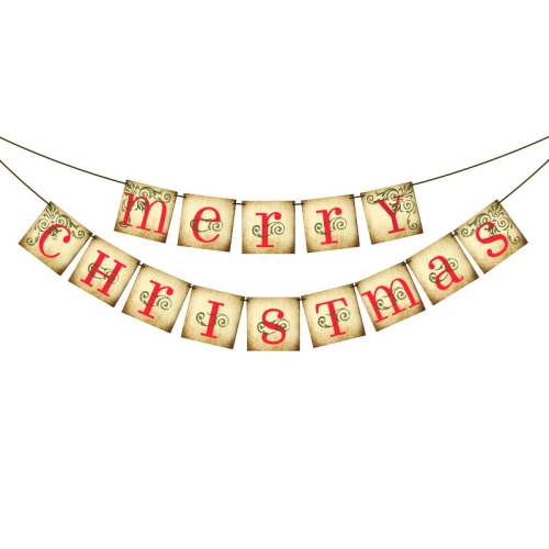 Merry Christmas Banner - Vintage Xmas Decorations Indoor For Home Office Party Fireplace Mantle Farmhouse Decor