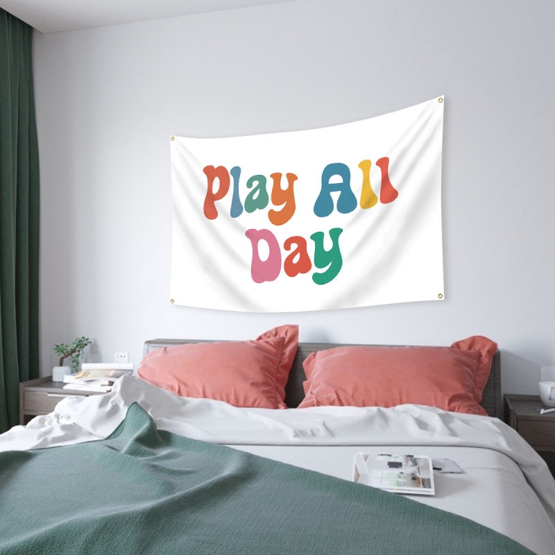 Kids Playroom Decor Wall - Play All Day Canvas Playroom Banner Playroom Sign For Toddler Play Room Essentials