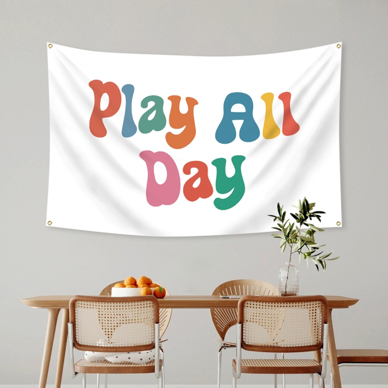 Kids Playroom Decor Wall - Play All Day Canvas Playroom Banner Playroom Sign For Toddler Play Room Essentials