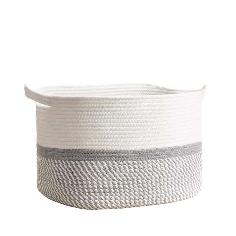 Gray and White Cotton Storage Basket | Stylish and Versatile Round Organizer